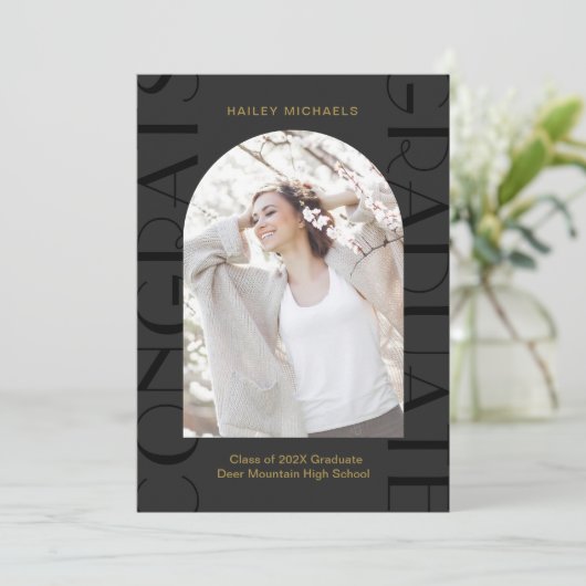 Elegant Black Two Photo Afstuderen Kaart (Staand voorkant)