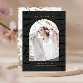 Elegant Black Two Photo Afstuderen Kaart