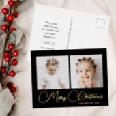 Elegant Black Two Photo Christmas Folie Feestdagen Briefkaart