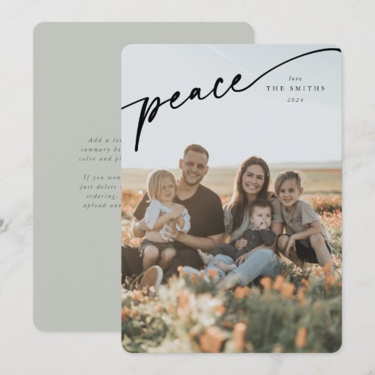 Elegant Black Typographic Script 'Peace' Feestdagenkaart (Voorkant / Achterkant)