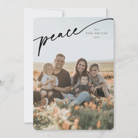 Elegant Black Typographic Script 'Peace' Feestdagenkaart (Voorkant)