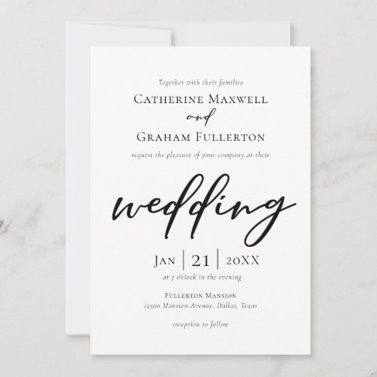 Elegant Black Typography Simple Modern Wedding Kaart (Voorkant)