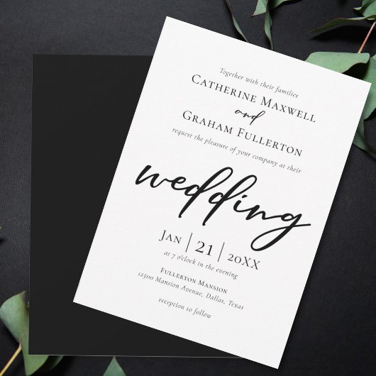 Elegant Black Typography Simple Modern Wedding Kaart