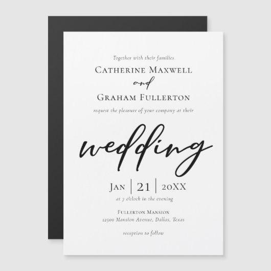 Elegant Black Typography Simple Modern Wedding Magnetische Uitnodiging (Voorkant / Achterkant)