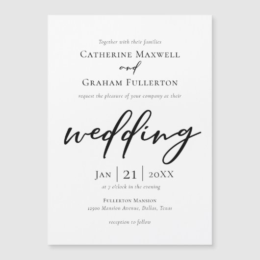 Elegant Black Typography Simple Modern Wedding Magnetische Uitnodiging (Voorkant)
