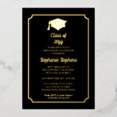 Elegant Black University Graduation Party Gold Folie Uitnodiging (Voorkant)