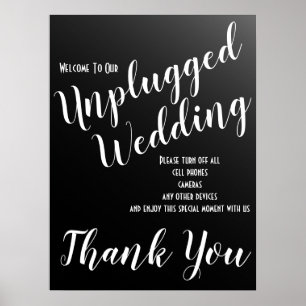 Elegant Black Unplugged Wedding Sign Poster
