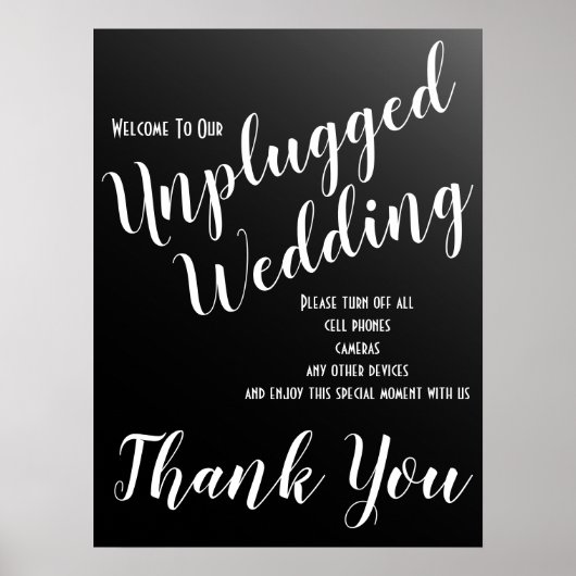 Elegant Black Unplugged Wedding Sign Poster (Voorkant)