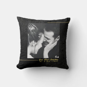 Elegant Black Velvet Gold eerste kersthuwelijk Kussen