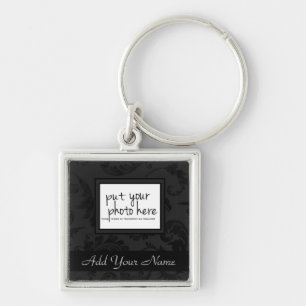 Elegant Black Velvet Style Floral Foto en tekst Sleutelhanger