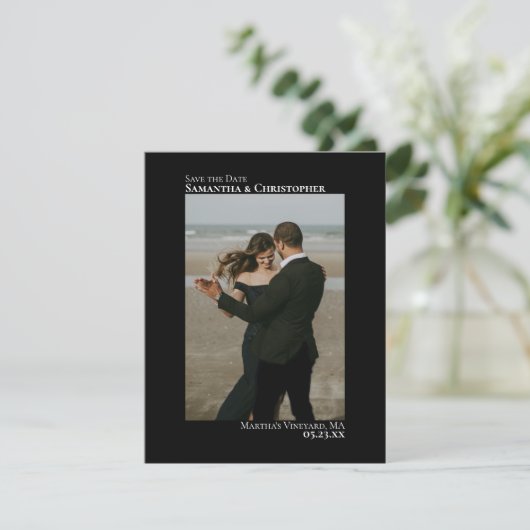 Elegant Black Vertical Photo Minimalist Weddenscha Save The Date (Staand voorkant)