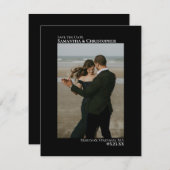 Elegant Black Vertical Photo Minimalist Weddenscha Save The Date (Voorkant / Achterkant)