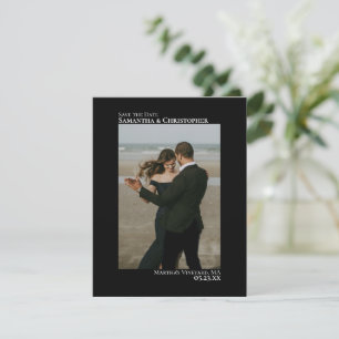 Elegant Black Vertical Photo Minimalist Weddenscha Save The Date