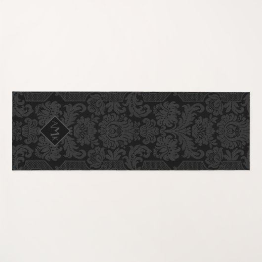 Elegant Black Victoriaans Damask w/Monogram Yogamat (Voorkant (horizontaal))