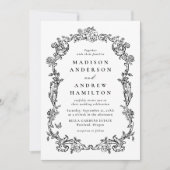 Elegant Black Victorian Floral Photo Wedding Kaart (Voorkant)