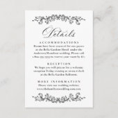Elegant Black Victorian Floral Wedding Details Informatiekaartje (Voorkant)