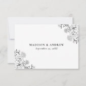 Elegant Black Victorian Floral Wedding RSVP Kaartje (Achterkant)