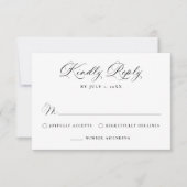 Elegant Black Victorian Floral Wedding RSVP Kaartje (Voorkant)