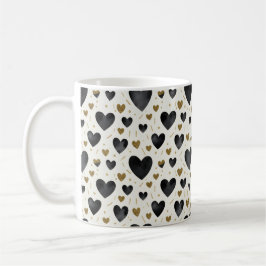 Elegant Black Watercolor & Gold Glitter Hearts Koffiemok