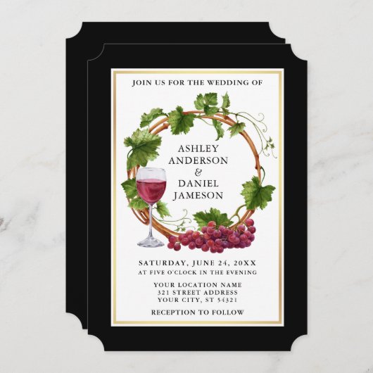 Elegant Black Waterverf Grapes Wreatding Wedding Kaart (Voorkant / Achterkant)