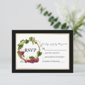 Elegant Black Waterverf Grapes Wreatding Wedding RSVP Kaartje (Staand voorkant)
