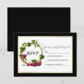 Elegant Black Waterverf Grapes Wreatding Wedding RSVP Kaartje (Voorkant / Achterkant)