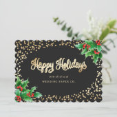 Elegant Black Waterverf Holly Berries Business Feestdagenkaart (Staand voorkant)
