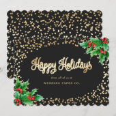 Elegant Black Waterverf Holly Berries Business Feestdagenkaart (Voorkant / Achterkant)