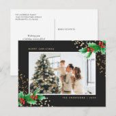 Elegant Black Waterverf Holly Foto Kerstmis Feestdagenkaart (Voorkant / Achterkant)