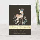 Elegant Black, Waterverf kerstdeer Feestdagen Kaart (Voorkant)
