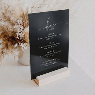 Elegant Black Wedding Bar Menu Acrylic Sign Acryl Bord