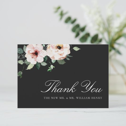 Elegant Black Wedding Bedankkaart (Staand voorkant)