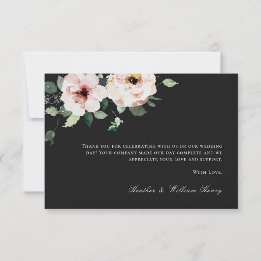 Elegant Black Wedding Bedankkaart (Achterkant)