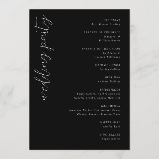 Elegant Black Wedding Ceremony Program Programmakaart (Achterkant)
