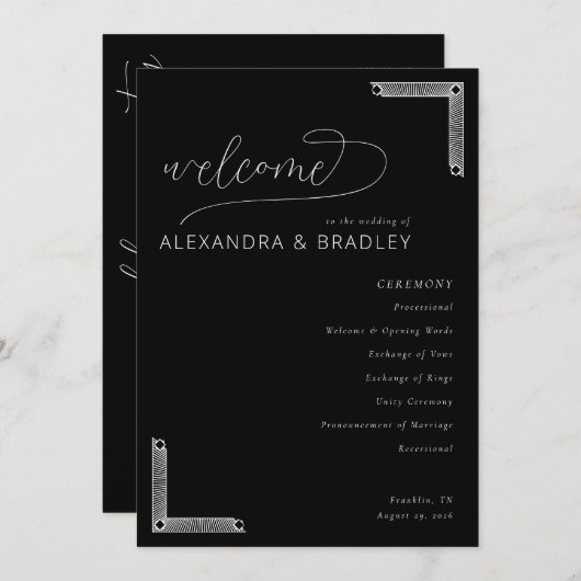 Elegant Black Wedding Ceremony Program Programmakaart (Voorkant / Achterkant)