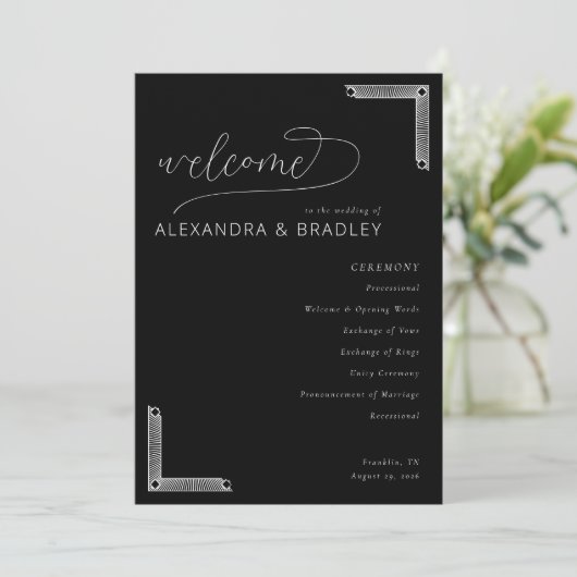 Elegant Black Wedding Ceremony Program Programmakaart (Staand voorkant)