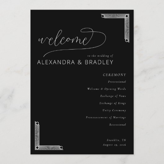 Elegant Black Wedding Ceremony Program Programmakaart (Voorkant)