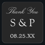 Elegant Black Wedding Favor Dank je Sticker<br><div class="desc">Elegant Black Wedding Favor Hartelijk dank Sticker,  pas je aan met initialen van het paar en de datum van de bruiloft,  met behulp van de online personalisatie-sjabloon voordat je bestelt.</div>