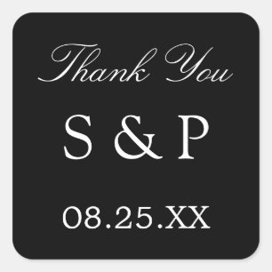Elegant Black Wedding Favor Dank je Sticker