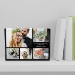 Elegant Black Wedding Fotoblokken<br><div class="desc">Moderne fotoblok om uw bruiloft te vieren met een 5 foto collage en uw namen en trouwdatum in elegante witte typografie tegen een zwarte achtergrond.</div>