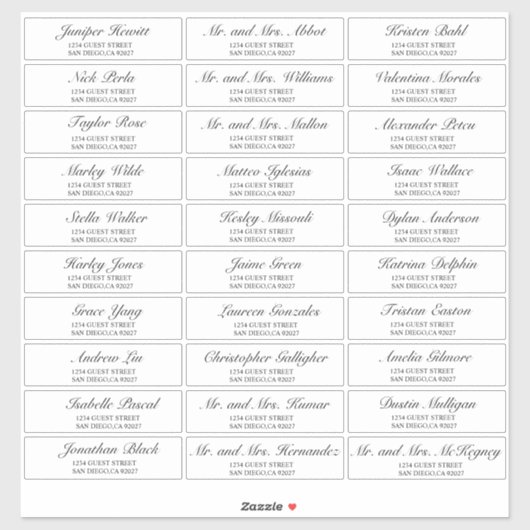 Elegant Black Wedding Guest Adresetiketten Sticker (Vel)
