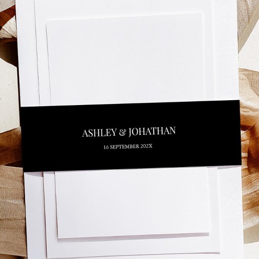 Elegant Black Wedding Invitation Belly Band Uitnodigingen Wikkel
