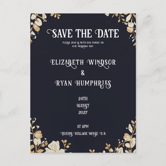 Elegant Black Wedding Invitation Briefkaart (Voorkant)