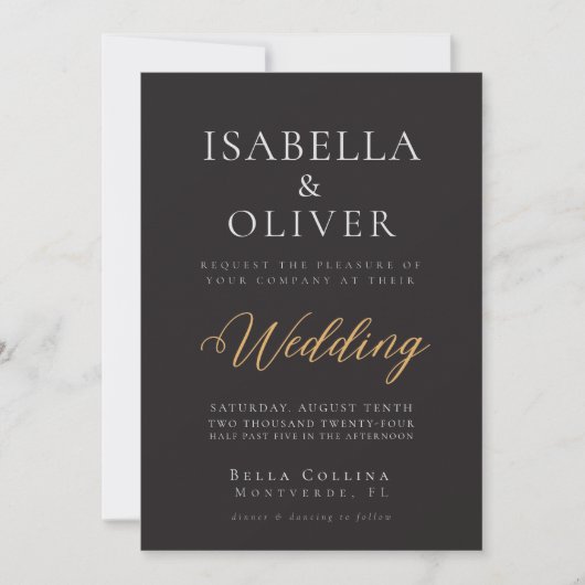 Elegant Black Wedding Invitation Kaart (Voorkant)