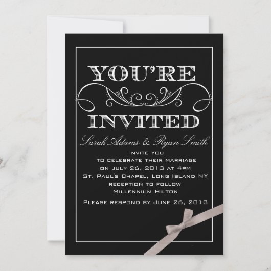 Elegant Black Wedding Invitation Kaart (Voorkant)
