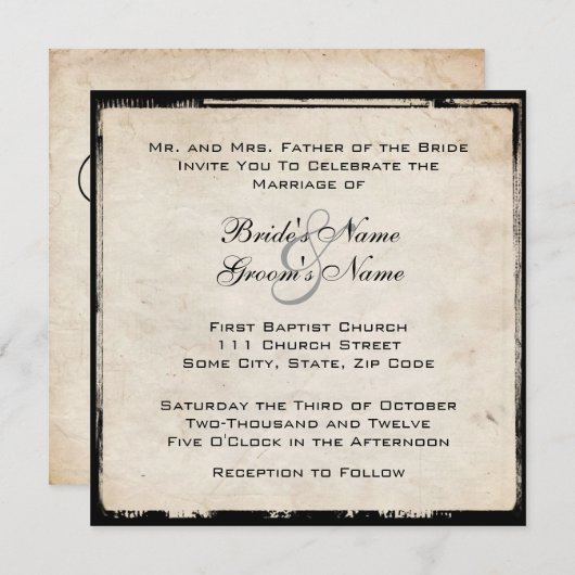 Elegant Black Wedding Invitation Kaart (Voorkant / Achterkant)