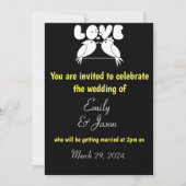 Elegant Black Wedding Invitation met liefdesvogels Kaart (Voorkant)