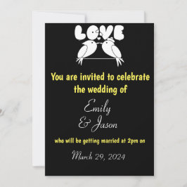 Elegant Black Wedding Invitation met liefdesvogels Kaart