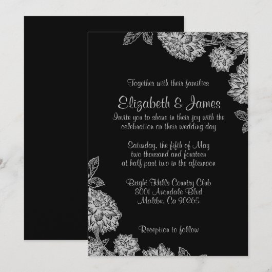 Elegant Black Wedding Invitations Kaart (Voorkant / Achterkant)