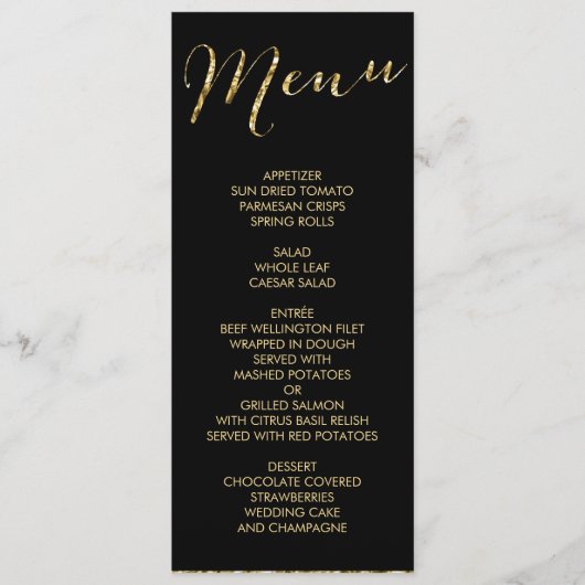 Elegant Black Wedding Menu Gold Foil (Voorkant)